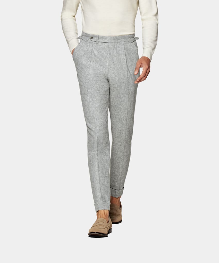 SUITSUPPLY Winter Circular Wool Flannel by Vitale Barberis Canonico, Italy Light Grey Slim Leg Tapered Trousers