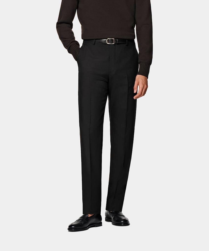 SUITSUPPLY All Season Pure 4-Ply Traveller Wool by Rogna, Italy Black Straight Leg Trousers