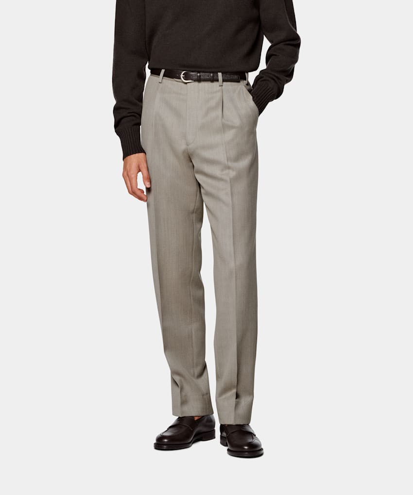 SUITSUPPLY Winter Pure Wool by Vitale Barberis Canonico, Italy Sand Wide Leg Tapered Trousers