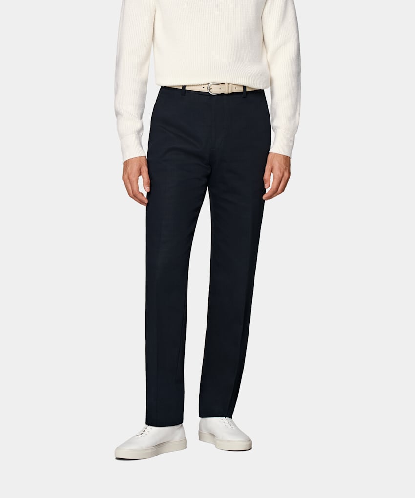 SUITSUPPLY All Season Pure Cotton by Di Sondrio, Italy Navy Straight Leg Trousers