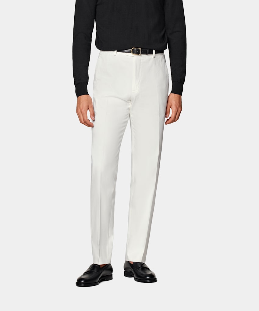 SUITSUPPLY All Season Pure Cotton by Di Sondrio, Italy  Off-White Straight Leg Pants