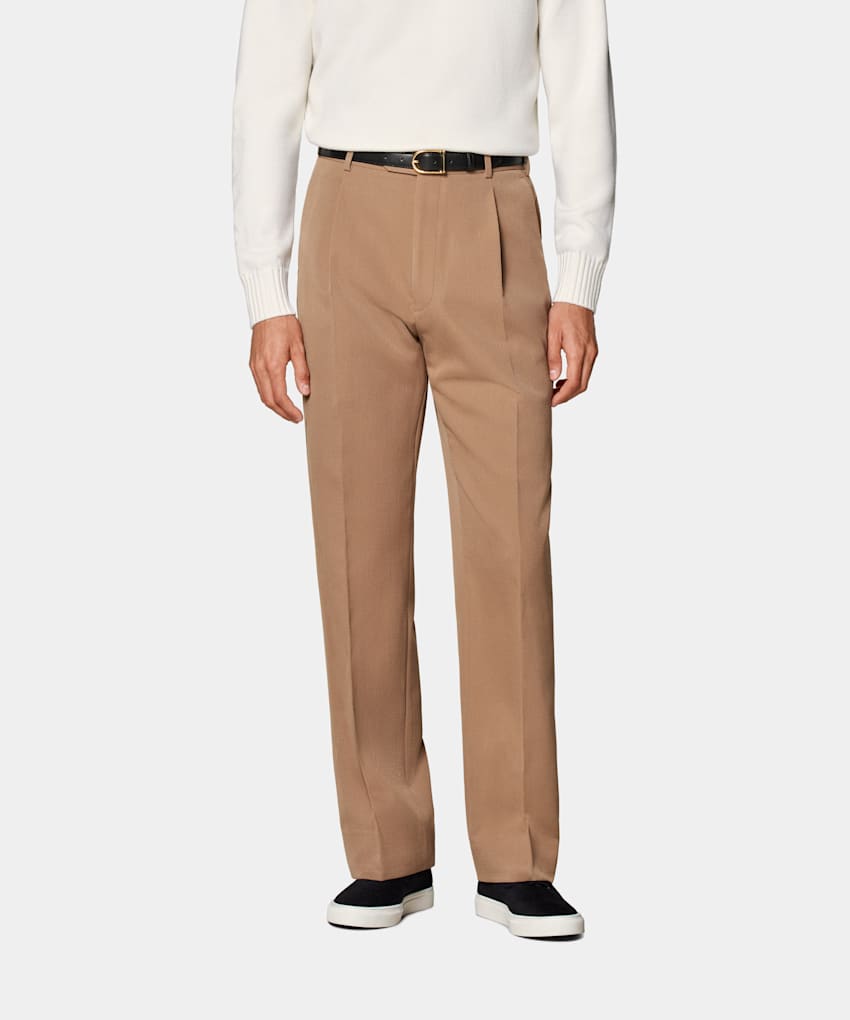 SUITSUPPLY All Season Pura lana de Rogna, Italia Pantalones marrón intermedio Wide Leg Straight