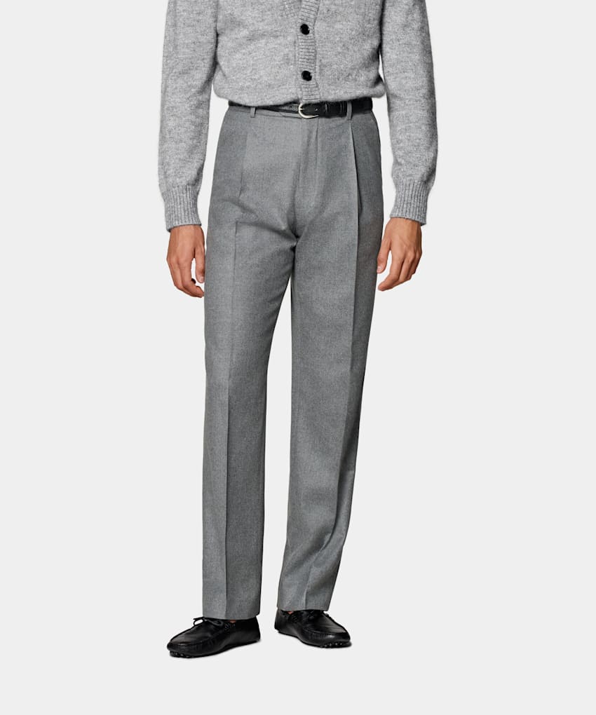 SUITSUPPLY Winter Wool Cashmere by Vitale Barberis Canonico, Italy  Mid Grey Wide Leg Straight Pants