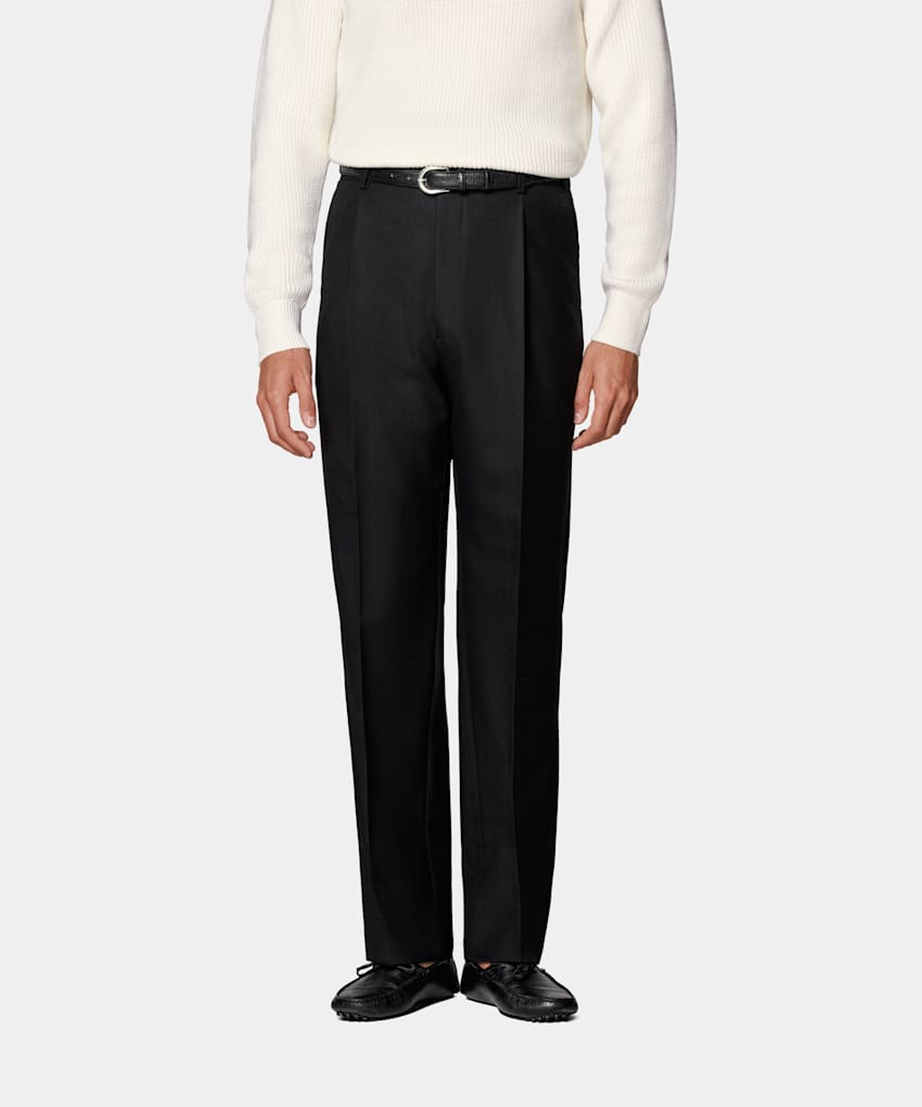 SUITSUPPLY All Season Pure Wool by Vitale Barberis Canonico, Italy Black Wide Leg Straight Trousers