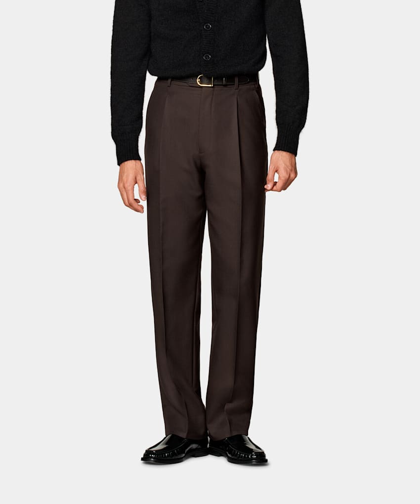 SUITSUPPLY All Season Pure Wool by Vitale Barberis Canonico, Italy Dark Brown Wide Leg Straight Trousers