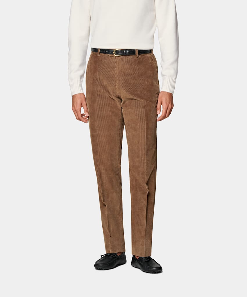 SUITSUPPLY Winter Pure Cotton Corduroy by Pontoglio, Italy Mid Brown Straight Leg Pants