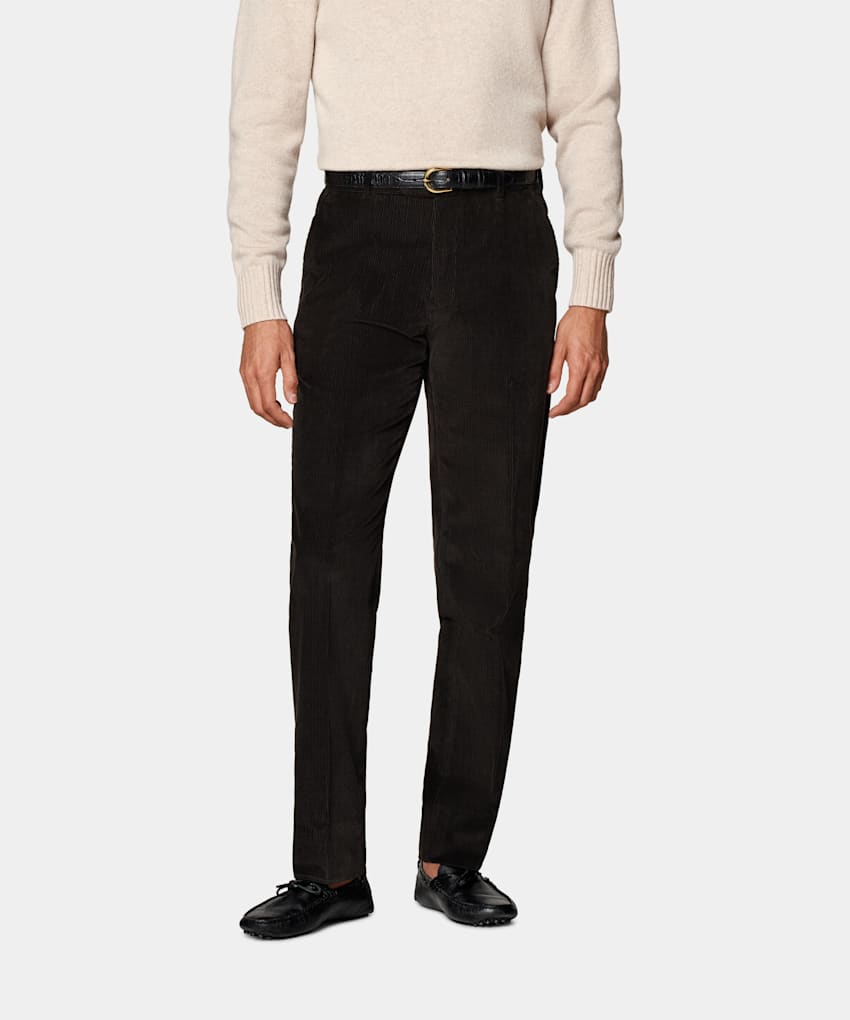 SUITSUPPLY Invierno Pana de puro algodón de Pontoglio, Italia Pantalones marrón oscuro Straight Leg