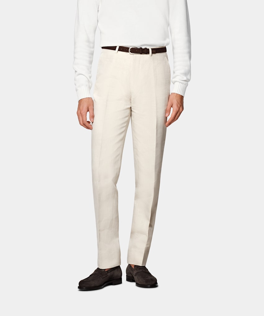 Sand Slim Leg Straight Trousers in Linen Cotton SUITSUPPLY SUITSUPPLY The Netherlands