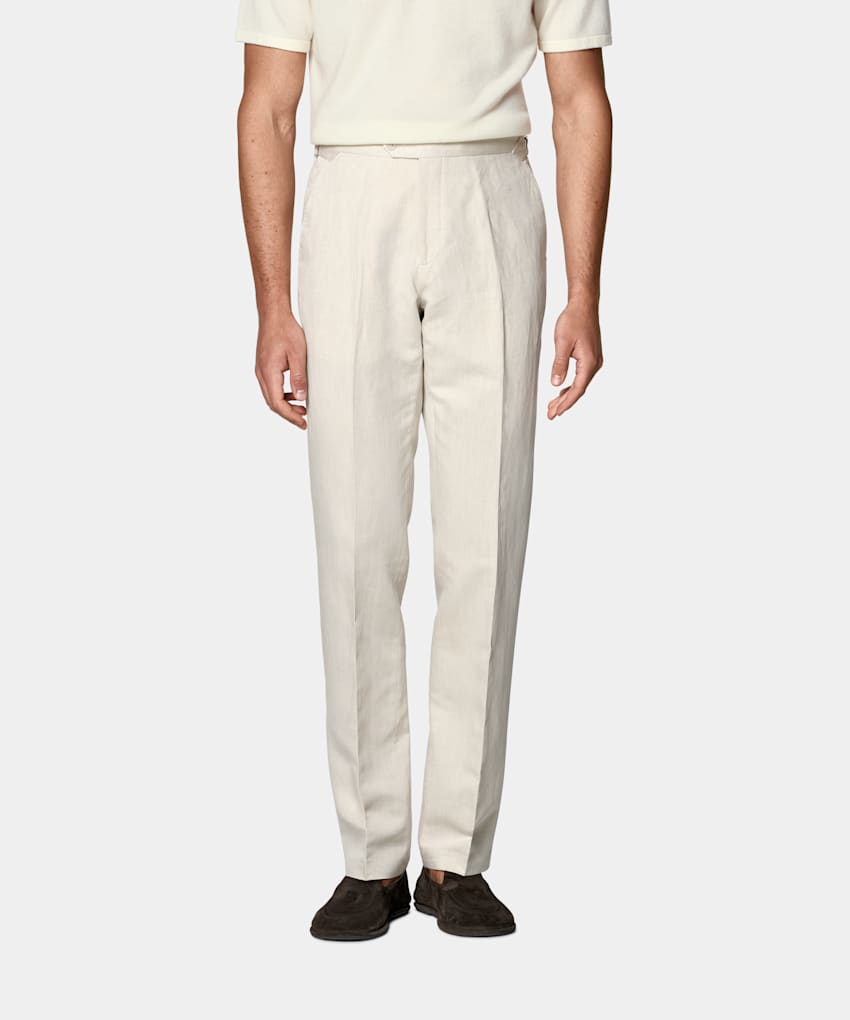 SUITSUPPLY Sommer Leinen Baumwolle von Di Sondrio, Italien Anzughose sand Straight Leg