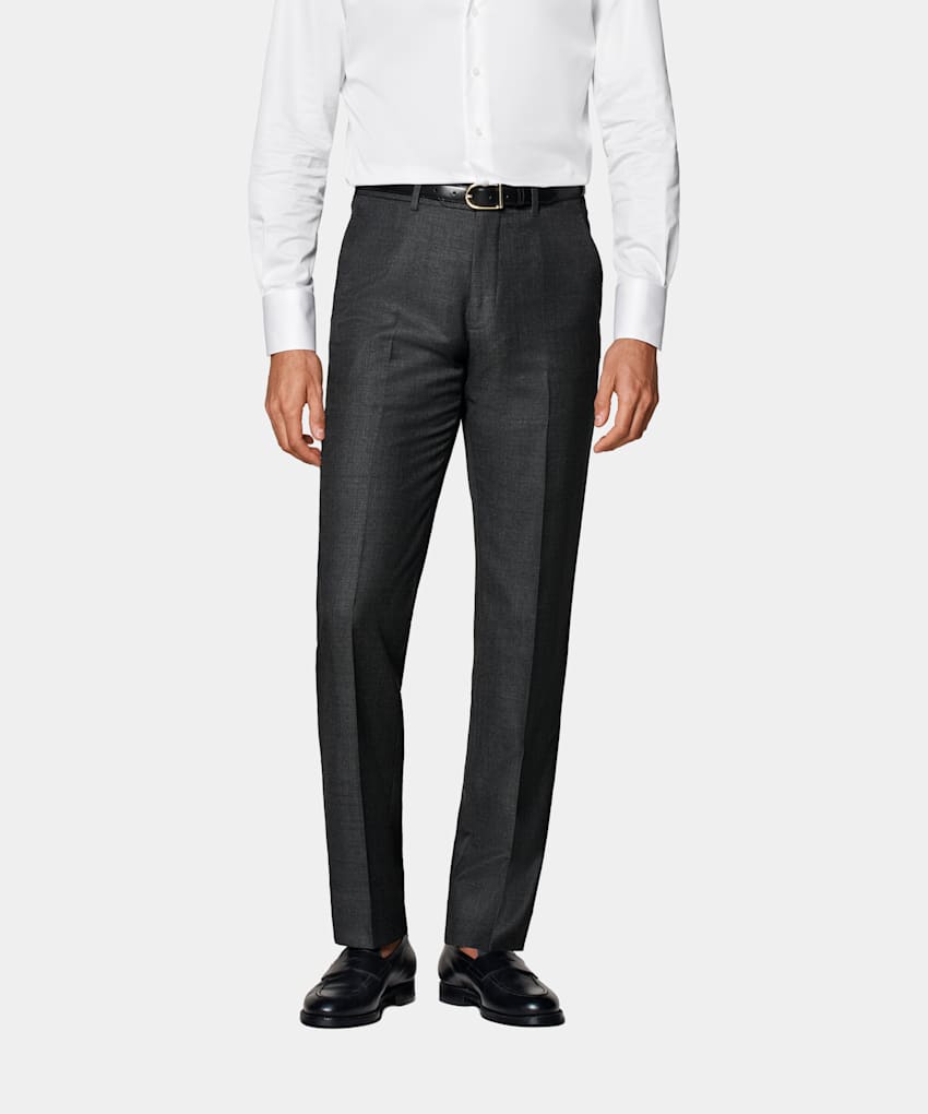 高い素材 Suit Straight Leg Slim Grey Dark Trousers S110's Pure in スーツ