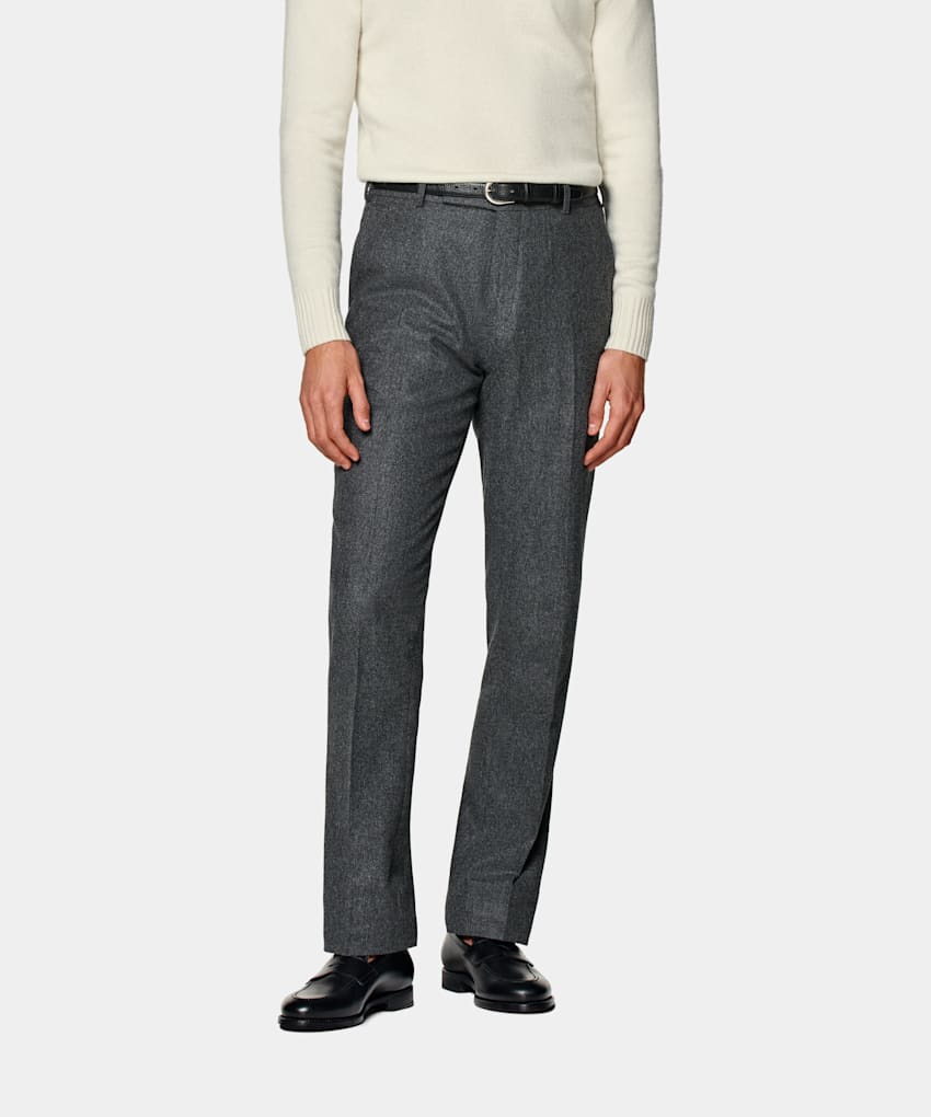 Mid Grey Belted Milano Pants in Circular Wool Flannel