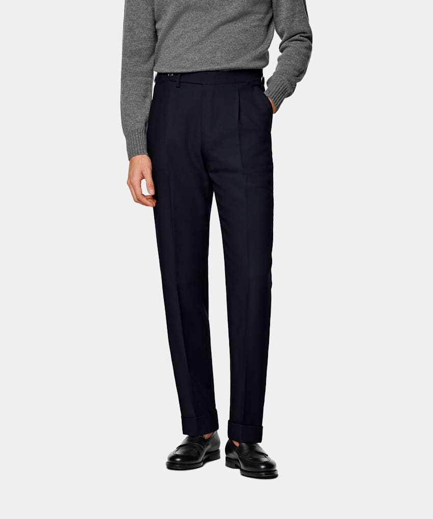 Navy Slim Leg Tapered Trousers in Pure 4-Ply Traveller Wool | SUITSUPPLY |  SUITSUPPLY Germany