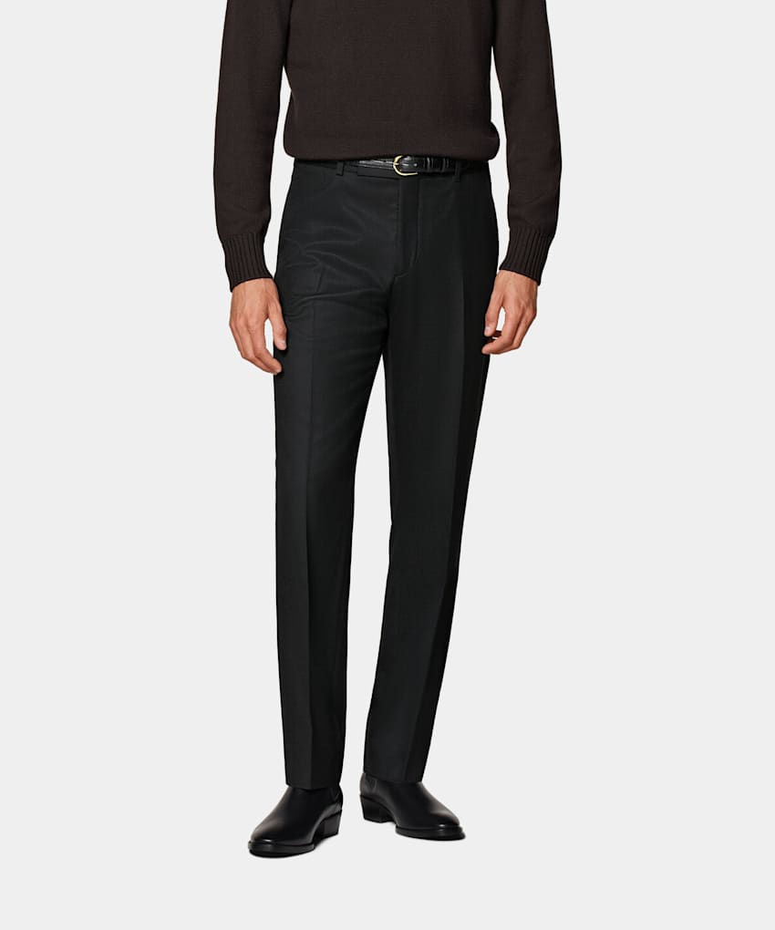 SUITSUPPLY Winter Pure S120's Flannel Wool by Vitale Barberis Canonico, Italy  Black Straight Leg Pants