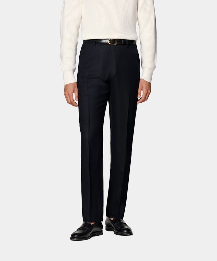 SUITSUPPLY Winter Pure S120's Flannel Wool by Vitale Barberis Canonico, Italy Navy Straight Leg Trousers