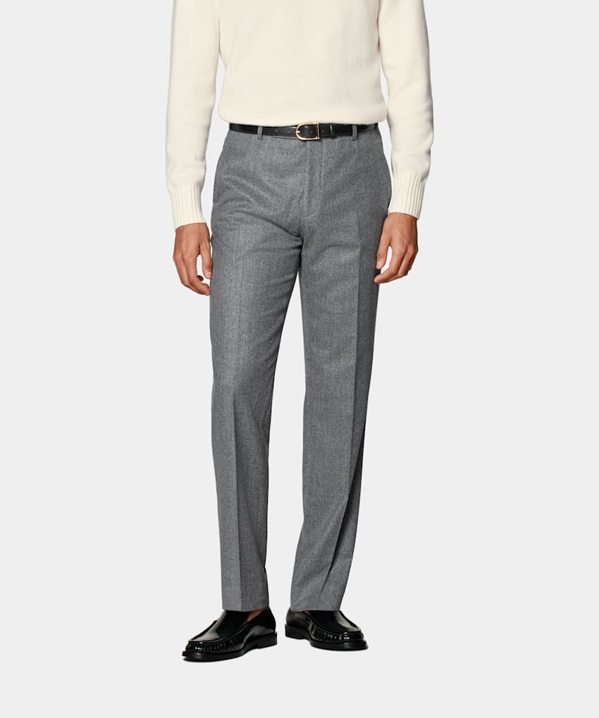 SUITSUPPLY Winter Pure S120's Flannel Wool by Vitale Barberis Canonico, Italy Mid Grey Straight Leg Trousers