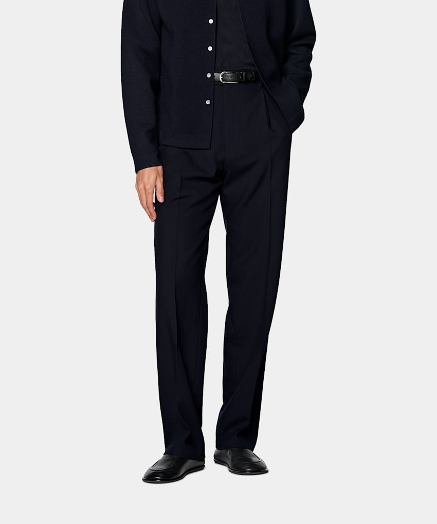 SUITSUPPLY All season Knitterfreie 4fach-Schurwolle von Rogna, Italien Anzughose navy Wide Leg Straight