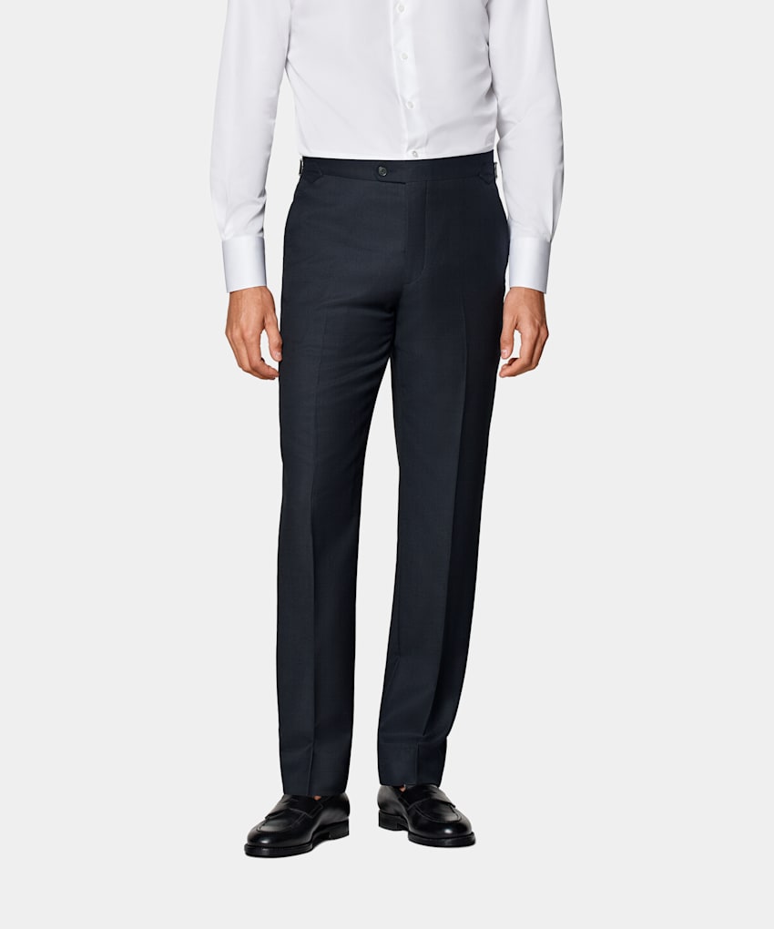 SUITSUPPLY All Season Pure S130's Wool by Reda, Italy Navy Bird's Eye Slim Leg Straight Suit Trousers