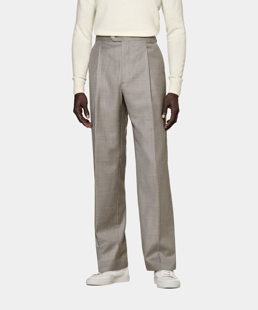 SUITSUPPLY Pure S110's Wool by Vitale Barberis Canonico, Italy  Taupe Pleated Duca Pants