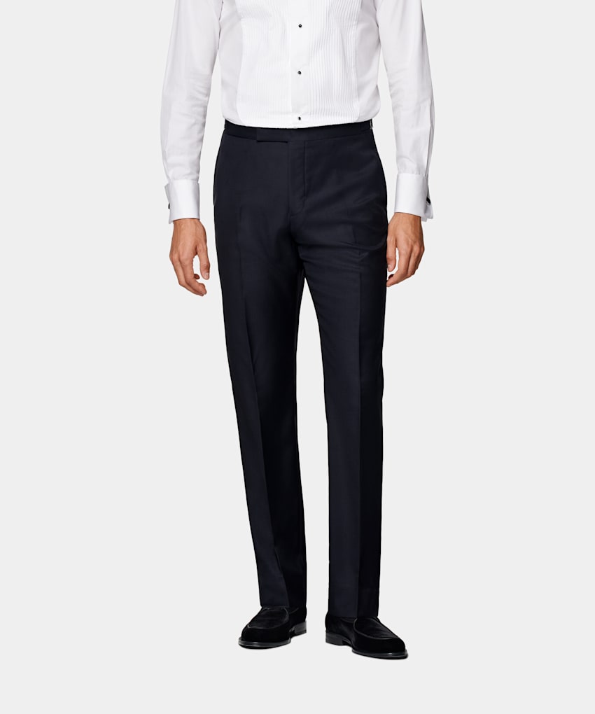 SUITSUPPLY All Season Pure S110's Wool by Vitale Barberis Canonico, Italy Navy Slim Leg Straight Tuxedo Trousers