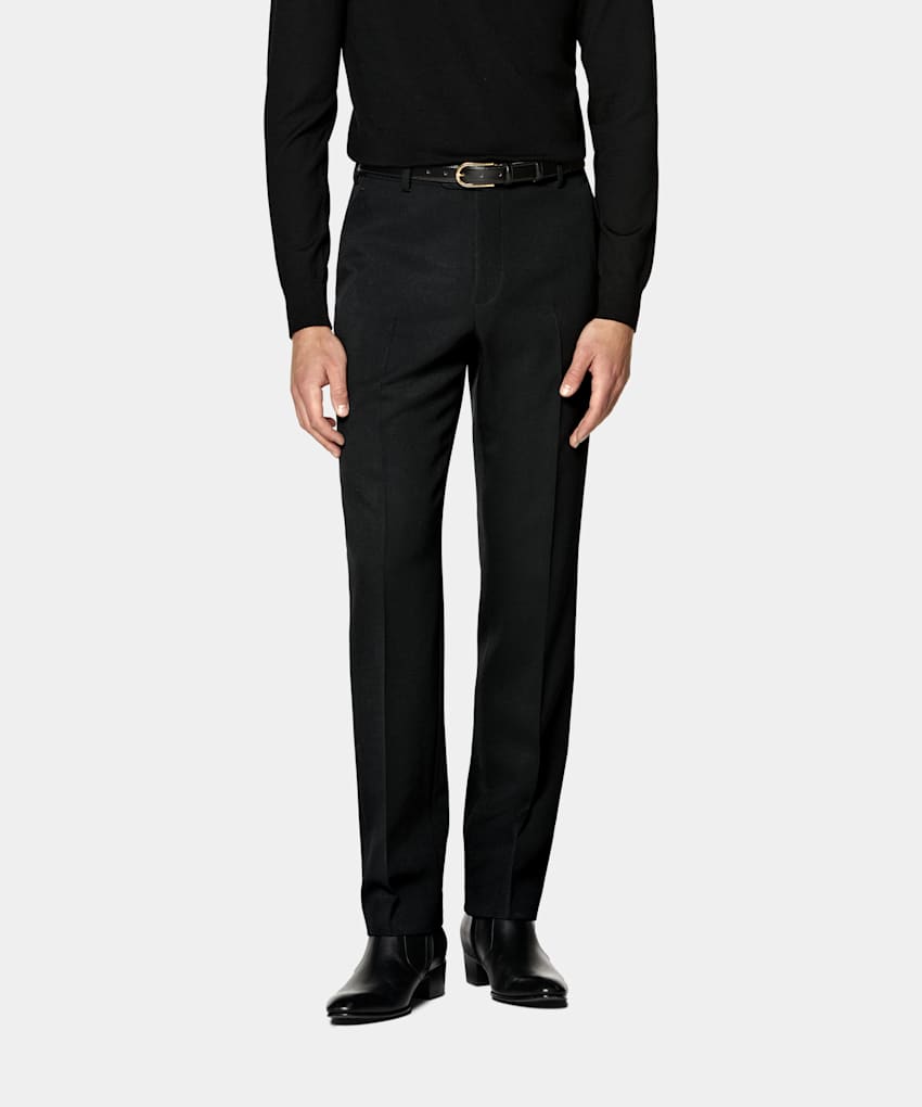 SUITSUPPLY All Season Wrinkle-Free 4-Ply Wool by Rogna, Italy Black Straight Leg Suit Trousers