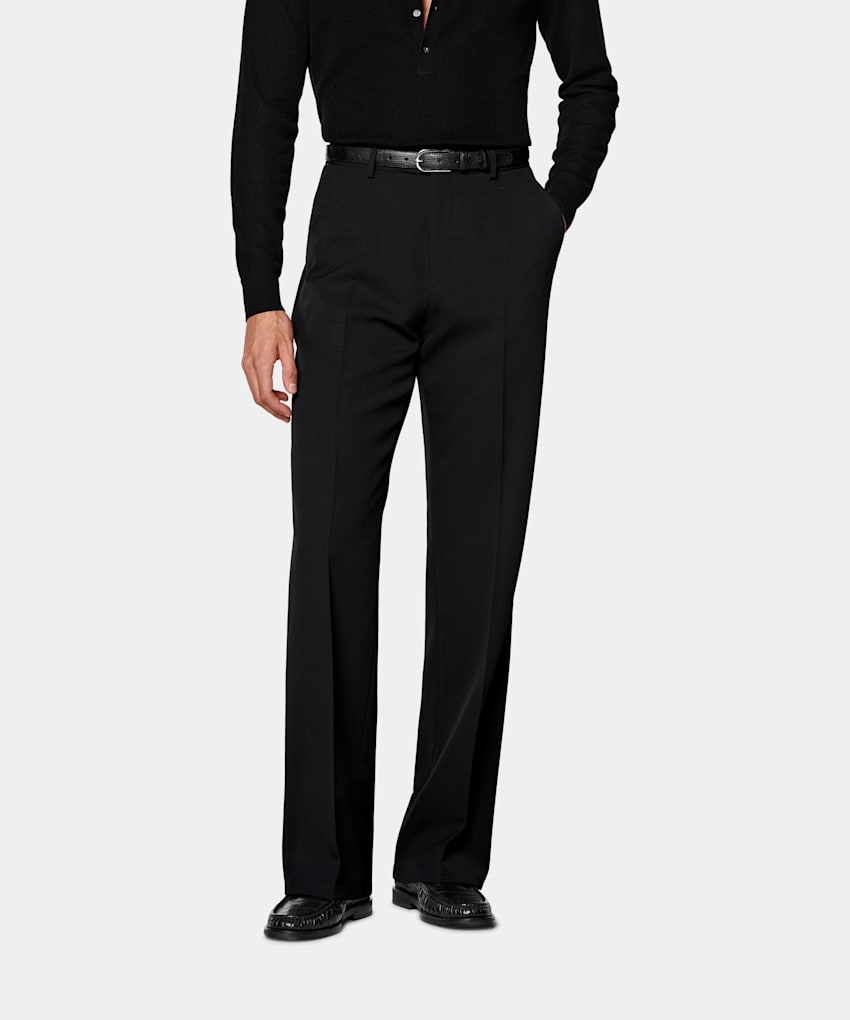 SUITSUPPLY All season Laine 4 fils infroissable par Rogna, Italie Pantalon de costume noir Wide Leg Flared