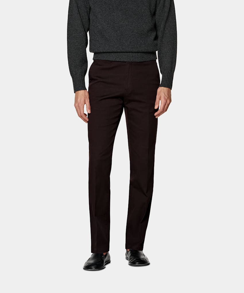 SUITSUPPLY All Season Stretch Cotton by Cervotessile, Italy Dark Red Slim Leg Chinos