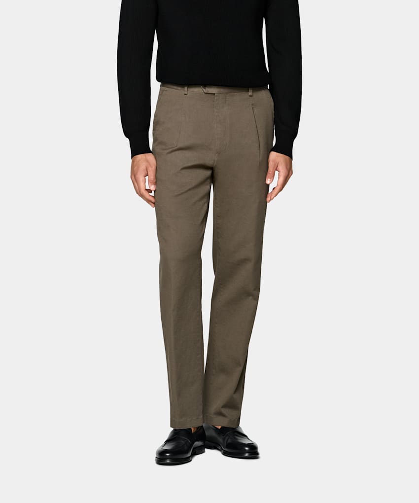 SUITSUPPLY All Season Stretch Cotton de Cervotessile, Italia Mid Green Wide Leg Tapered Chinos