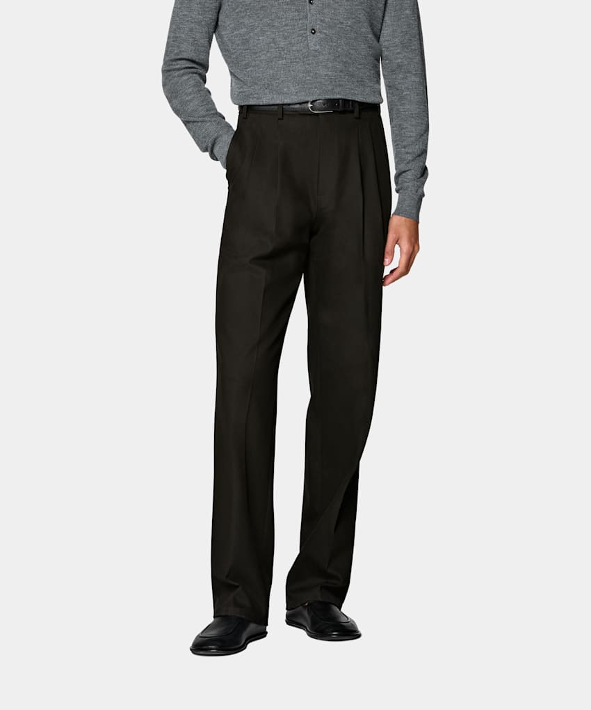 SUITSUPPLY All Season Pure Cotton by Di Sondrio, Italy Dark Brown Wide Leg Trousers