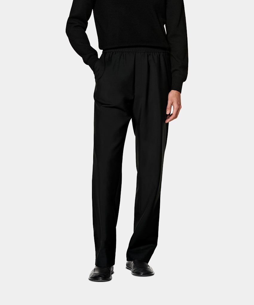 SUITSUPPLY All Season Wool Mohair by Vitale Barberis Canonico, Italy Black Wide Leg Trousers