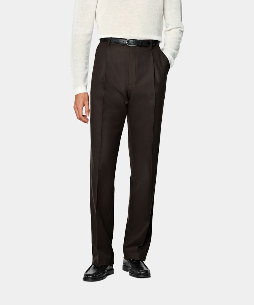 SUITSUPPLY All Season Pure Wool by Di Sondrio, Italy Dark Brown Wide Leg Trousers