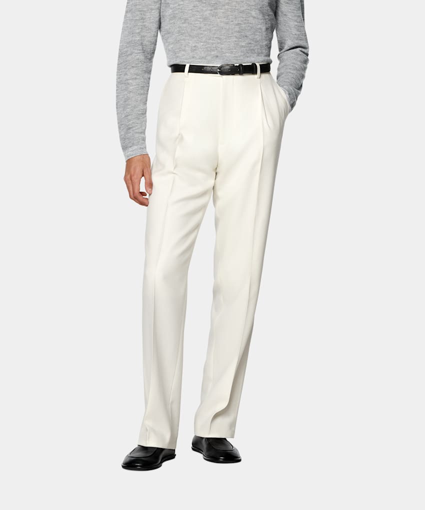 SUITSUPPLY All Season Pure Wool by Di Sondrio, Italy Off-White Wide Leg Trousers