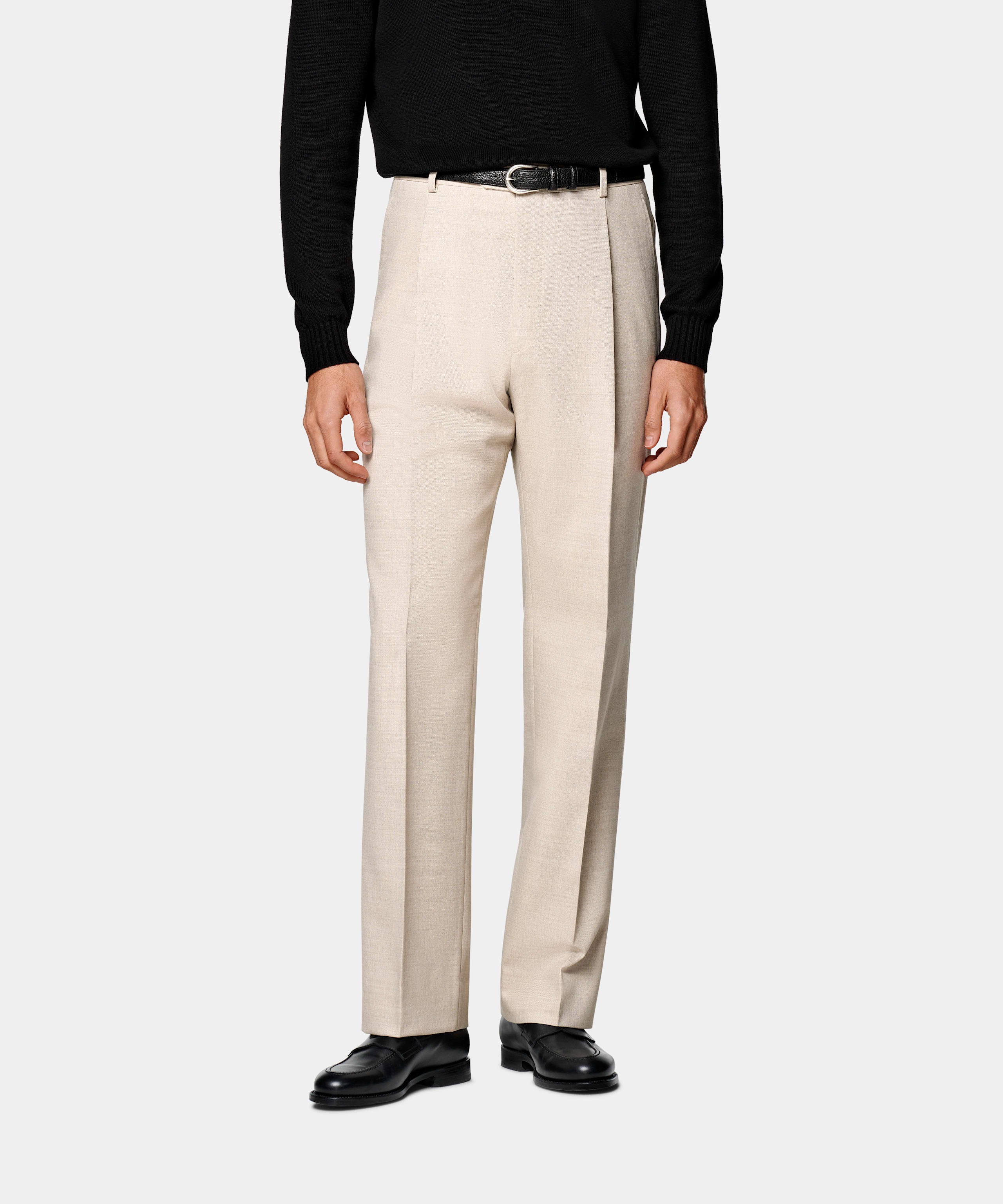 SUITSUPPLY All Season Wrinkle-Free 4-Ply Wool by Rogna, Italy Sand Wide Leg Straight Trousers
