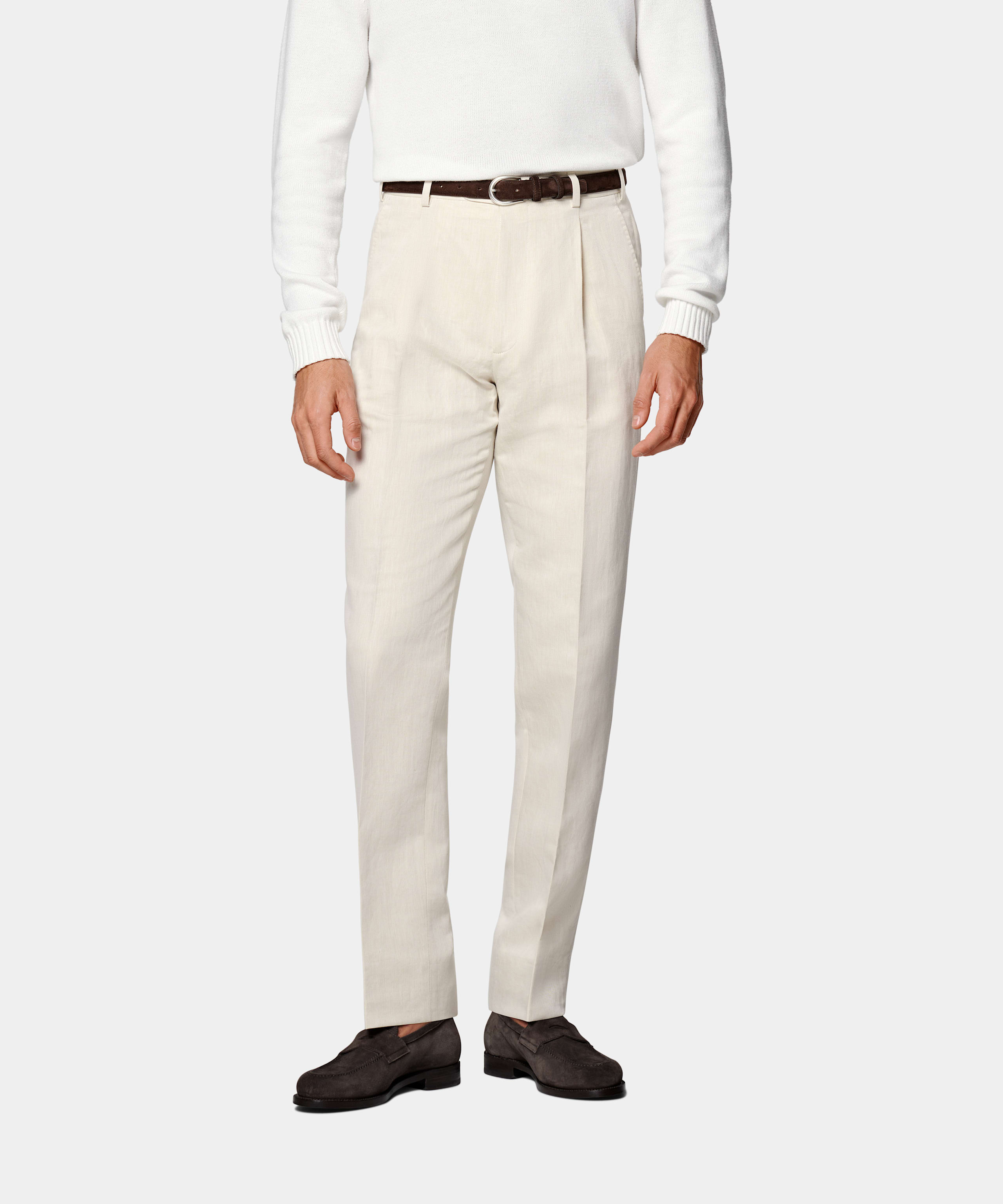 SUITSUPPLY Spring/Summer Linen Cotton by Di Sondrio, Italy Sand Wide Leg Tapered Trousers