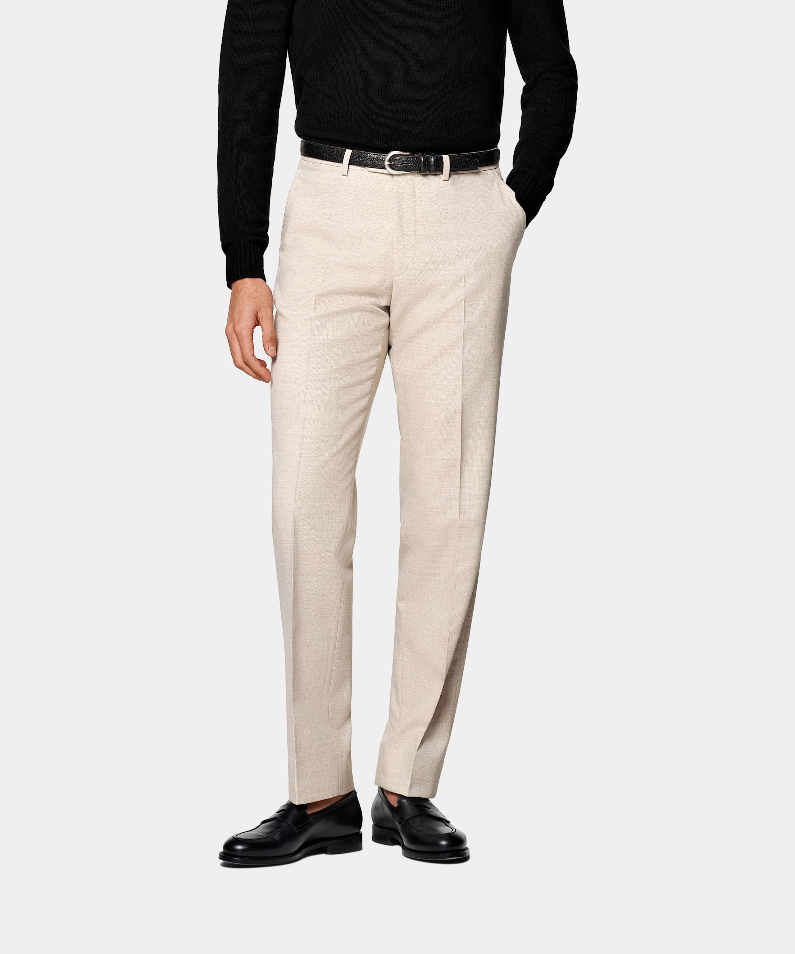 SUITSUPPLY All Season Wrinkle-Free 4-Ply Wool by Rogna, Italy Sand Slim Leg Straight Trousers