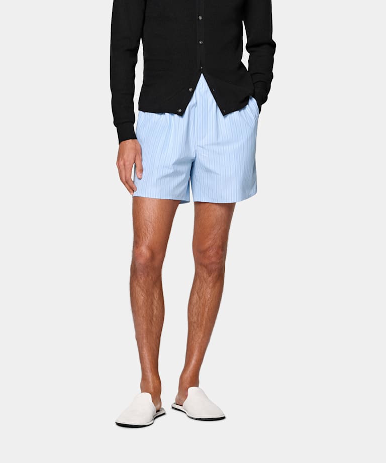Light Blue Striped Straight Leg Shorts