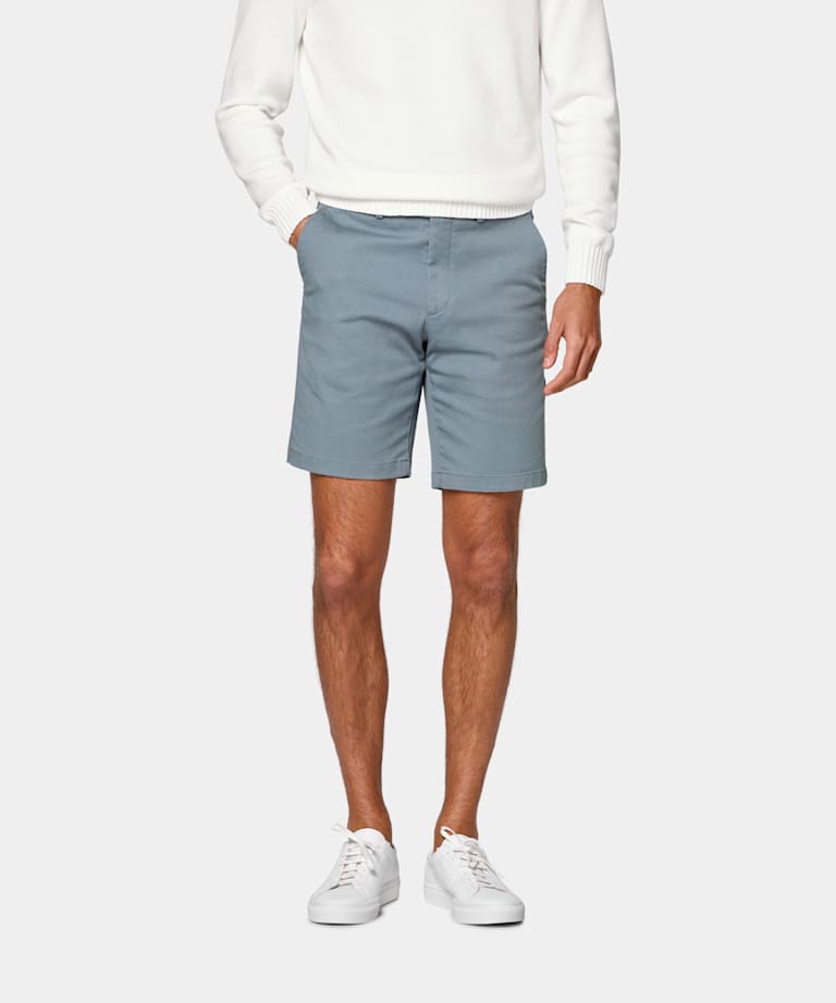 Mid Blue Slim Leg Chino Shorts