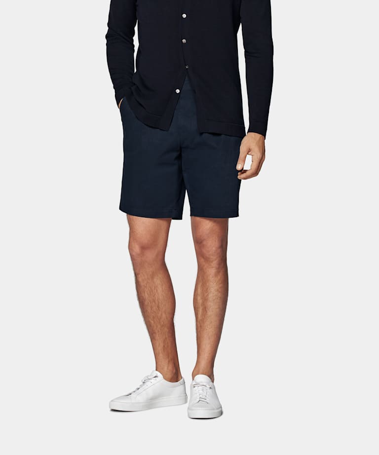 Firenze marinblå plisserade shorts