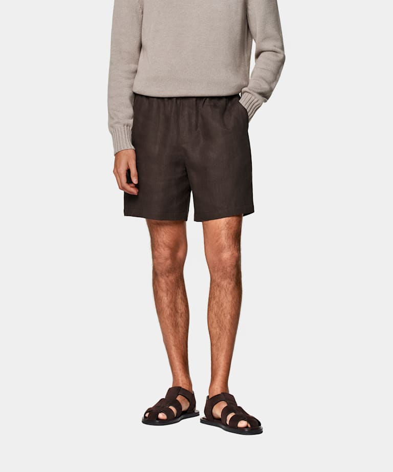 Mid Brown Straight Leg Shorts