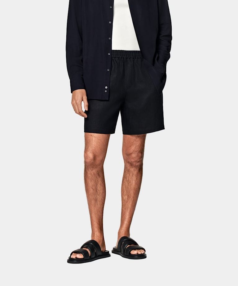 Navy Straight Leg Shorts