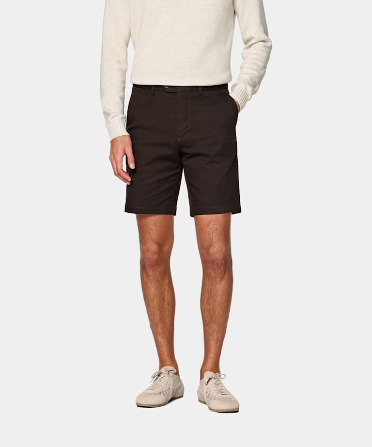 Dark Brown Slim Leg Chino Shorts