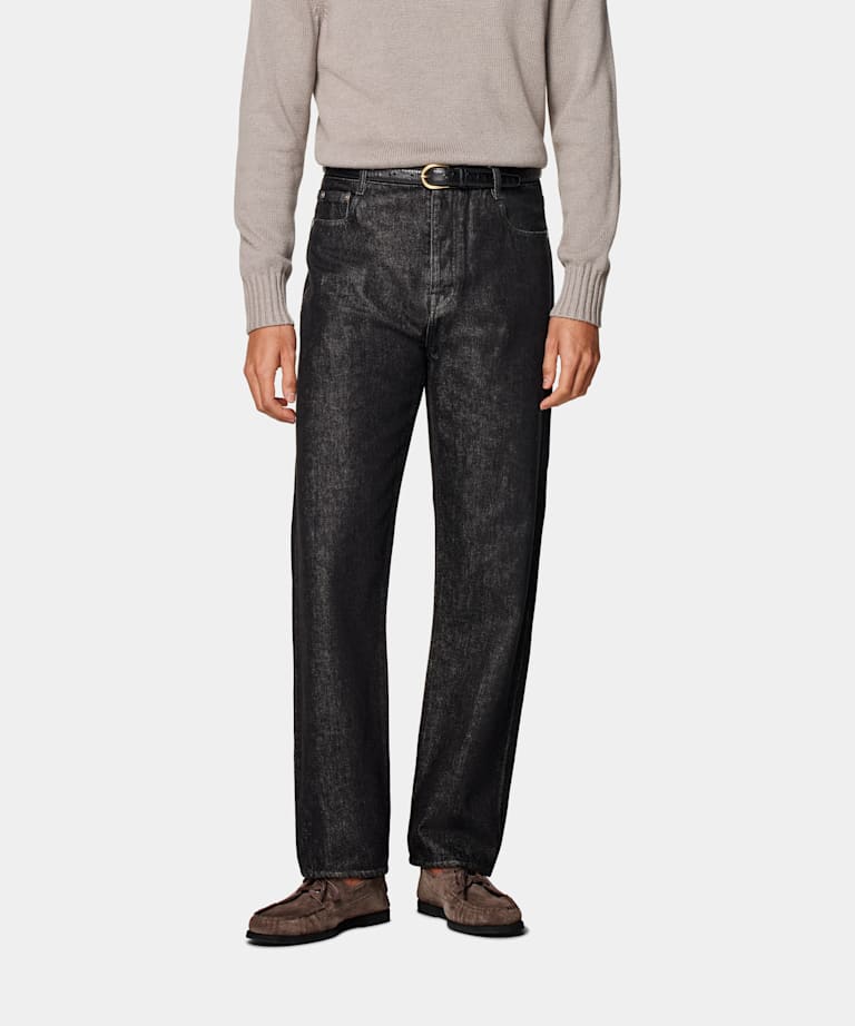 SUITSUPPLY All Season Selvedge Denim by Candiani, Italy Dark Grey Straight Leg Jeans
