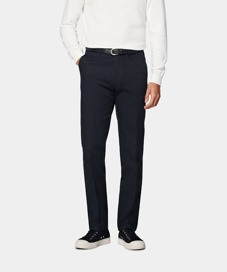 SUITSUPPLY All Season Stretch Cotton by Cervotessile, Italy Navy Slim Leg Straight Chinos