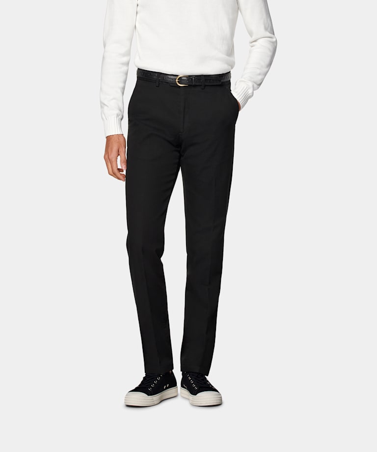 SUITSUPPLY All Season Stretch Cotton by Cervotessile, Italy Black Slim Leg Straight Chinos