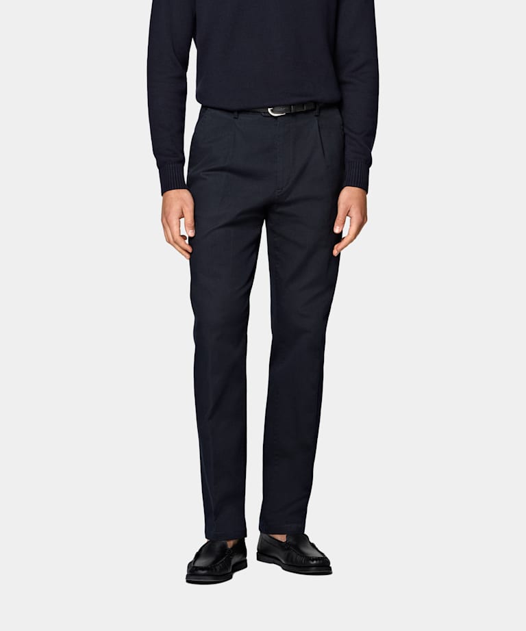 SUITSUPPLY All Season Stretch Cotton by Cervotessile, Italy Navy Wide Leg Tapered Chinos