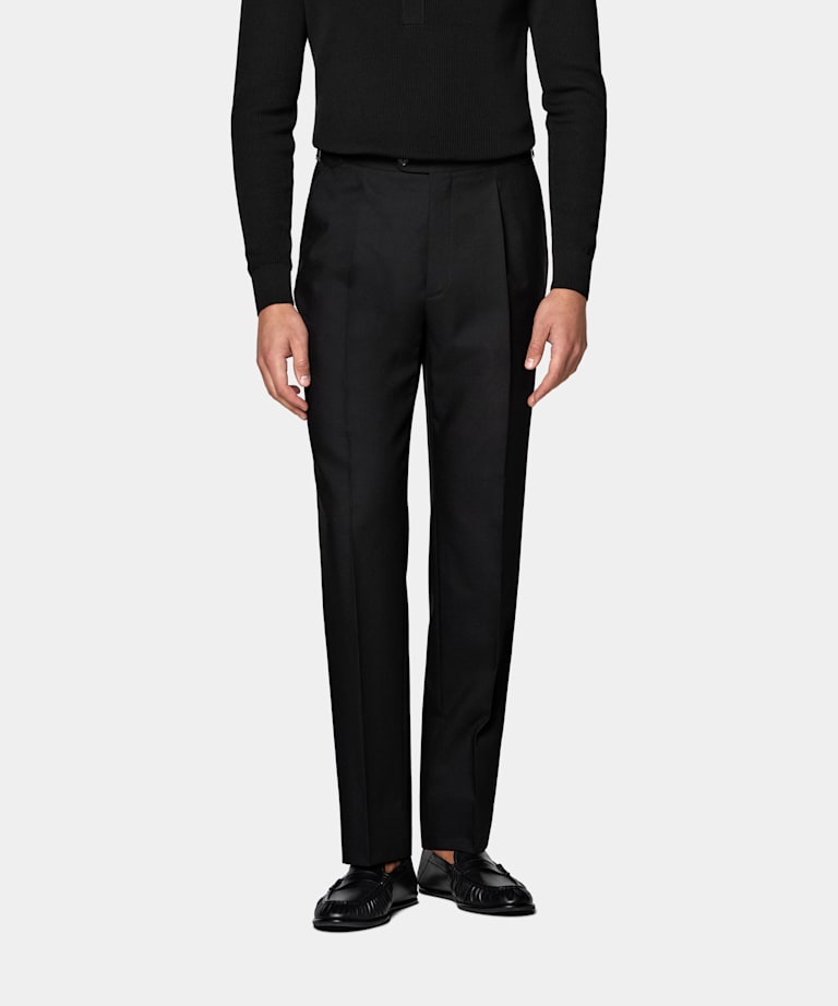 Black Wide Leg Tapered Suit Pants
