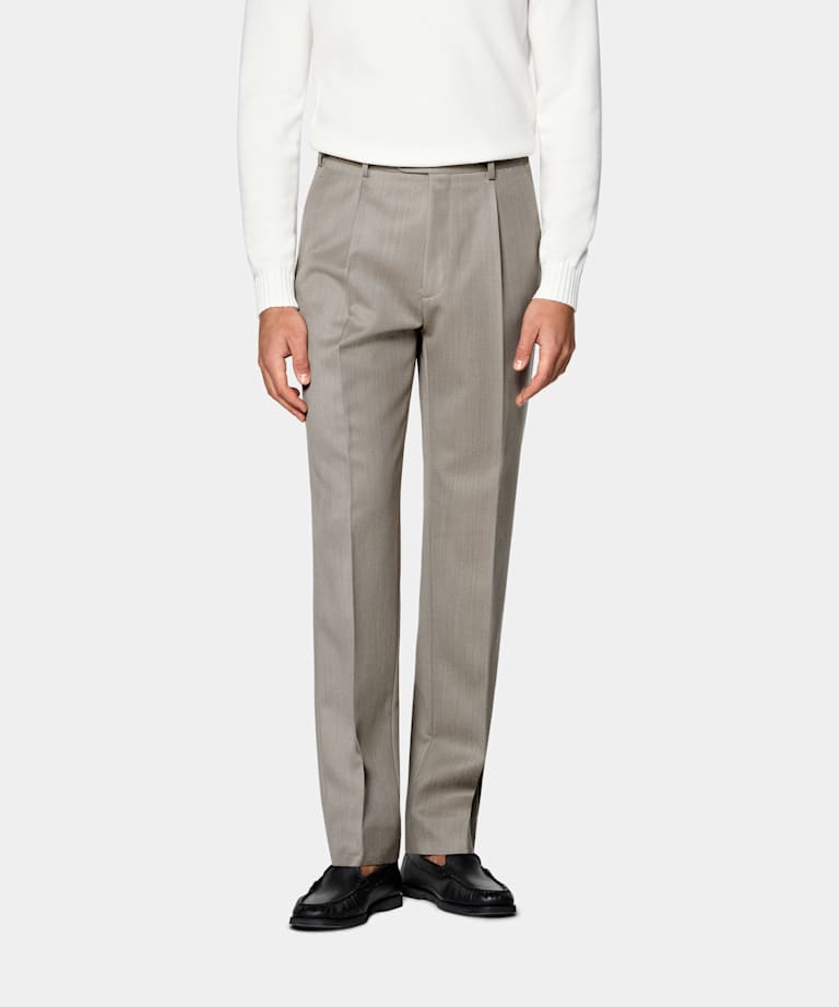 SUITSUPPLY Winter Pure Wool by Vitale Barberis Canonico, Italy Sand Wide Leg Tapered Trousers