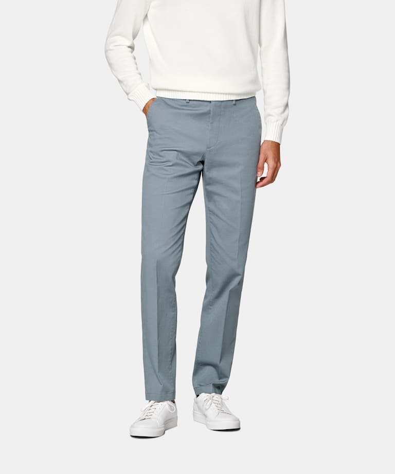Mid Blue Slim Leg Straight Chinos