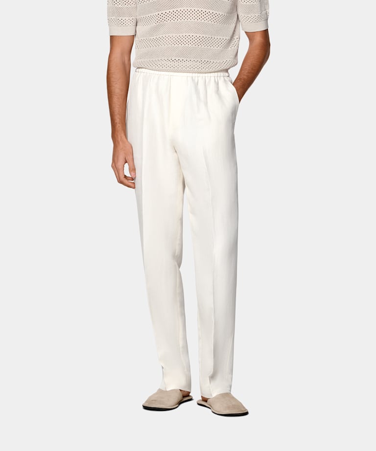 SUITSUPPLY Lato Len/jedwab od Beste, Włochy Spodnie wide leg straight w odcieniu bieli