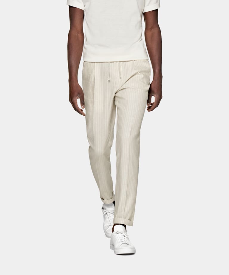Sand Striped Drawstring Ames Trousers