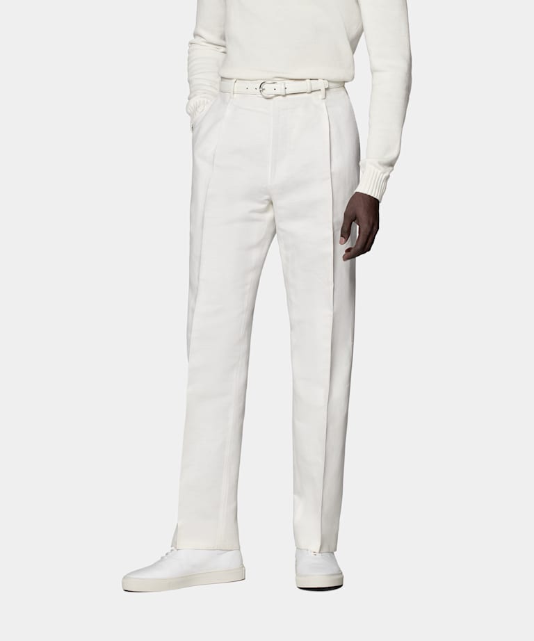 Spodnie z zakładkami Duca białe